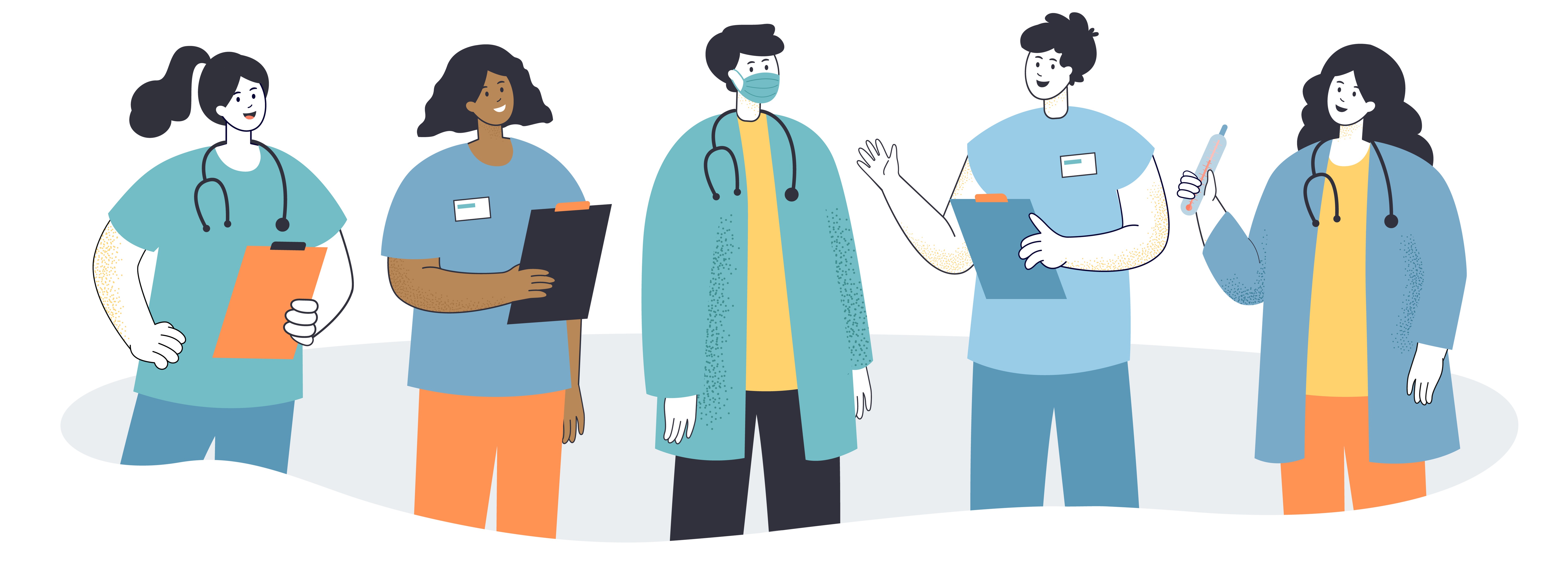 Infographic cartoon of various clinicians